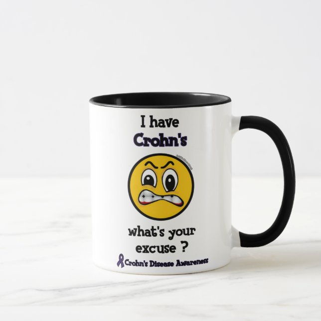 Caneca Qual é a sua desculpa... do Crohn? (Direita)