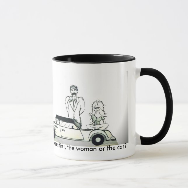 Caneca Qual veio primeiramente, a mulher ou o carro? (Direita)