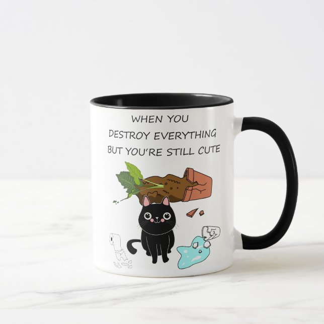 Caneca Quando Destruímos, Gato Negro Engraçado, Gato Negr (Direita)