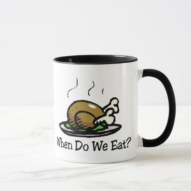 Caneca Quando Nós Comemos? Piada de Ação de Graças Feriad (Direita)