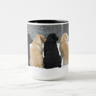 Caneca Quatro Cães Labradores Na Neve