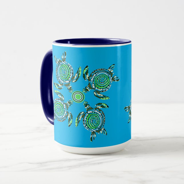Caneca Quatro Tartarugas Verdes Arte Dot (Frente Esquerda)