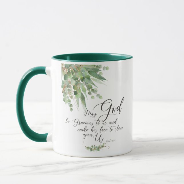 Caneca Que Deus seja gracioso, verde e folhas de ouro (Esquerda)