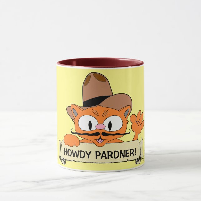 Caneca "QUE PARCEIRO!" Caricatura Cowboy Bigode Gato Engr (Centro)
