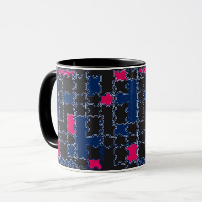 Caneca quebra-cabeça de abstrato elementos de elementos d (Frente Esquerda)