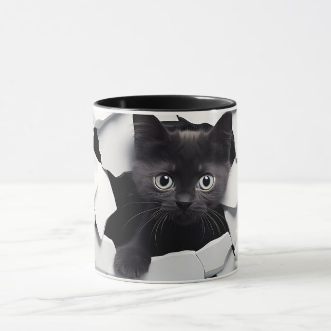 Caneca Quebra-Mama de Sublimação de Gato Preto 3D (Centro)