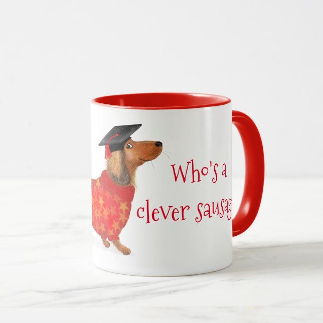 Caneca "Quem é uma salsicha inteligente", dachshund, cane (Frente Esquerda)