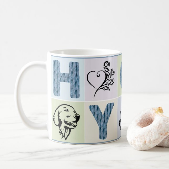 Caneca quente & do hygge (letras & pastels azuis) (Com Donut)