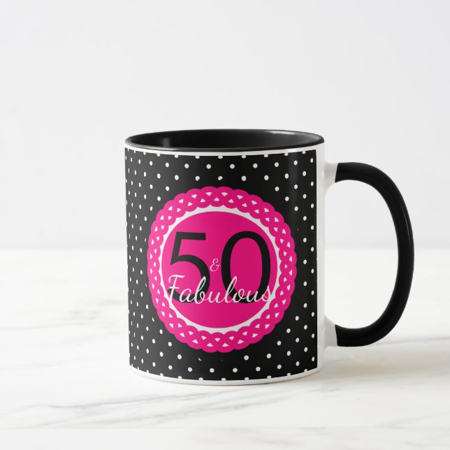Caneca Quente Rosa e Bolinhas Negras 50 e Fabuloso Aniver (Direita)