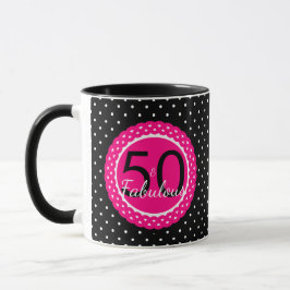 Caneca Quente Rosa e Bolinhas Negras 50 e Fabuloso Aniver