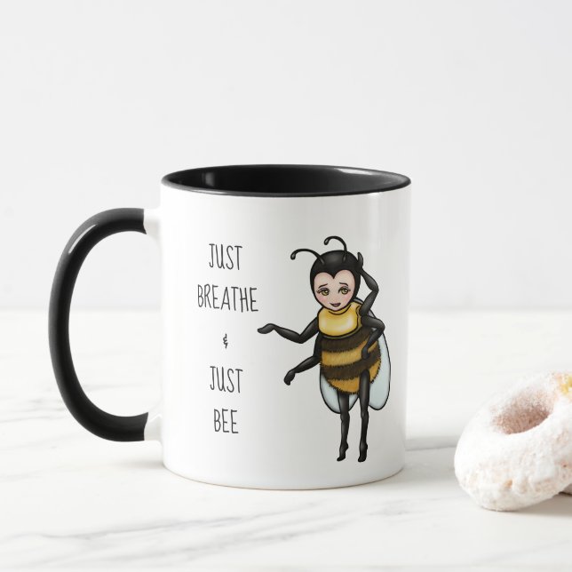 Caneca Querida Bee Respira A Abelha (Com Donut)
