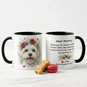 Caneca Querida Mamãe Cachorro Maltês Coroa de Flores Silv
