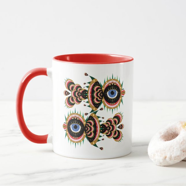 Caneca Quimera - Vermelho De Pássaro De Peixe (Com Donut)