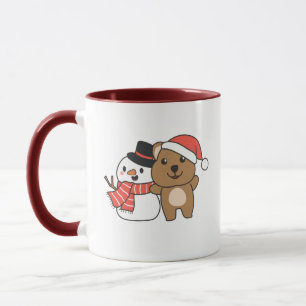 Caneca Quokka Com Snowman No Inverno No Natal