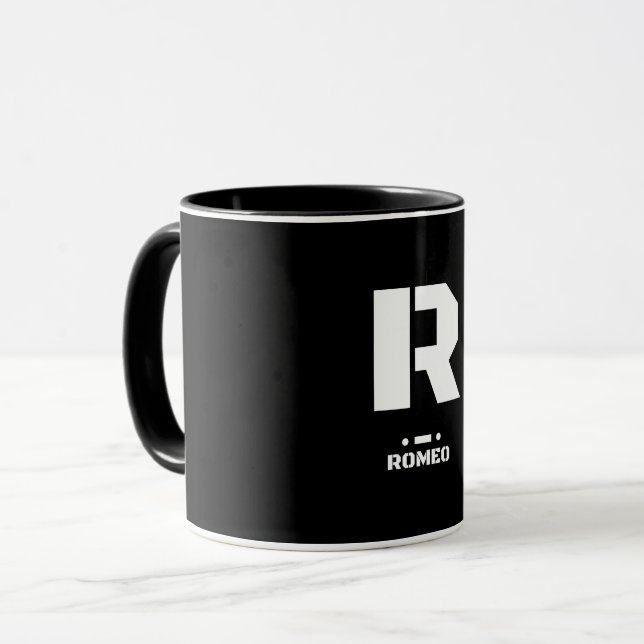 Caneca R(Romeo) Código alfabético fonético da OTAN & Mors (Frente Esquerda)