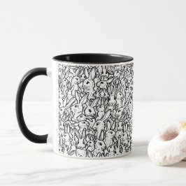 Caneca Rabbit preto e branco Desenha Padrão Bunny moderno