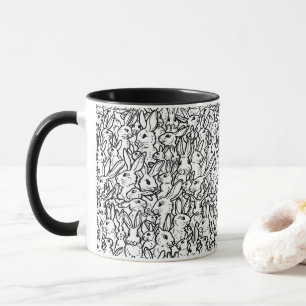 Caneca Rabbit preto e branco Desenha Padrão Bunny moderno