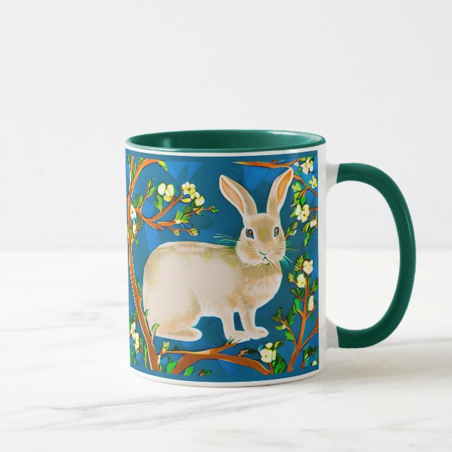 Caneca Rabbit selvagem e ramificações de flores (Direita)