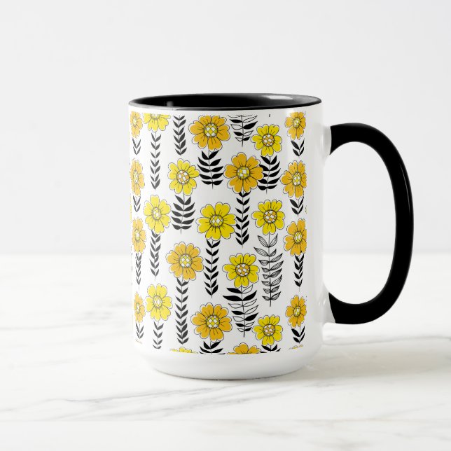 Caneca Rabiscos de margarida em amarelo e preto (Direita)