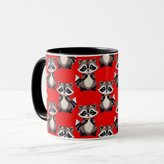 Caneca Raccoon Pattern Design Red  (Frente Esquerda)