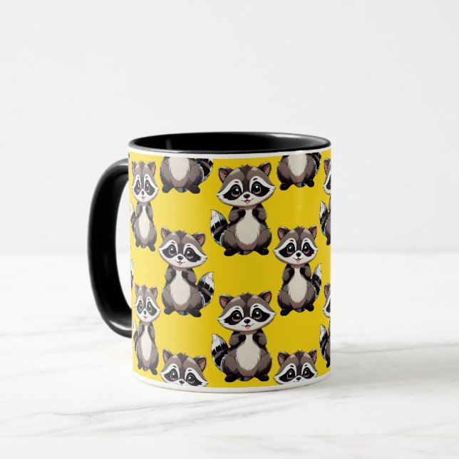 Caneca Raccoon Pattern Design Yellow  (Frente Esquerda)