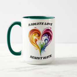 Caneca Radiar Amor. Resistir Ao Ódio. Rainbow Heart