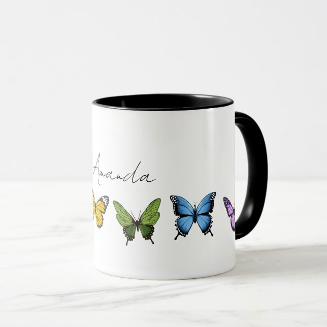 Caneca Rainbow Butterfly Personalizada Coffee Mug (Frente Esquerda)