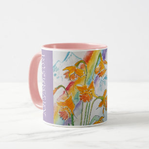 Caneca Rainbow Daffodil Primavera Watercolor floral Mug