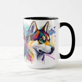 Caneca Rainbow Siberian Husky Watercolor