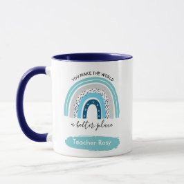 Caneca Rainbow Teacher Mugs Boho Blue Personalizado