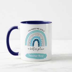 Caneca Rainbow Teacher Mugs Boho Blue Personalizado