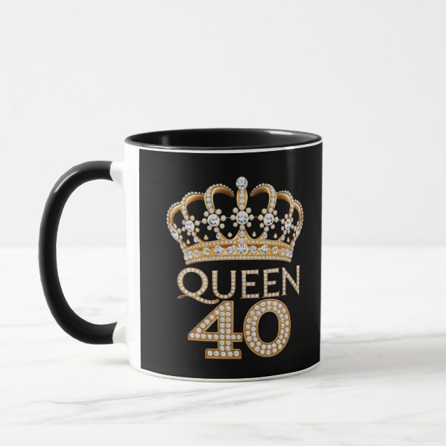 Caneca Rainha 40, Aniversário, Preto E Dourado Glam Desig (Esquerda)