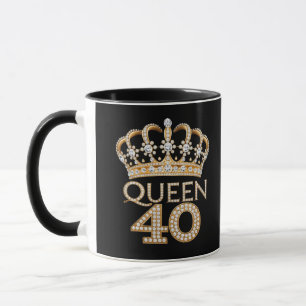 Caneca Rainha 40 Aniversário, Preto E Dourado Nome Do Gla