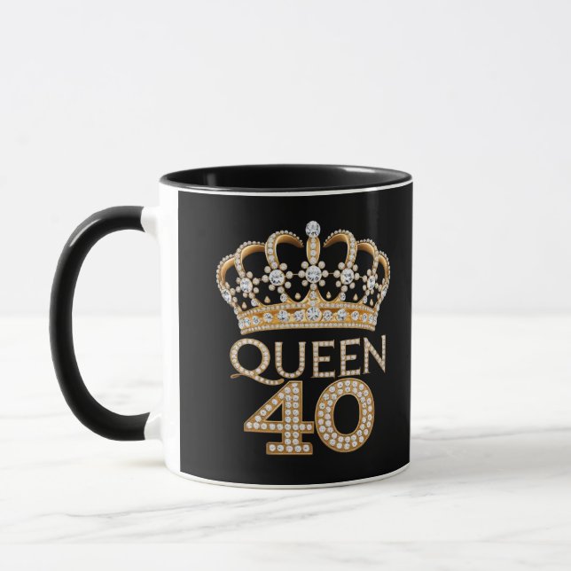 Caneca Rainha 40 Aniversário, Preto E Dourado Nome Do Gla (Esquerda)