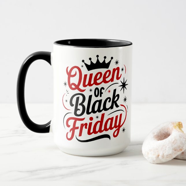 Caneca Rainha da Sexta-Feira Negra Tipografia Vermelha Mi (Com Donut)