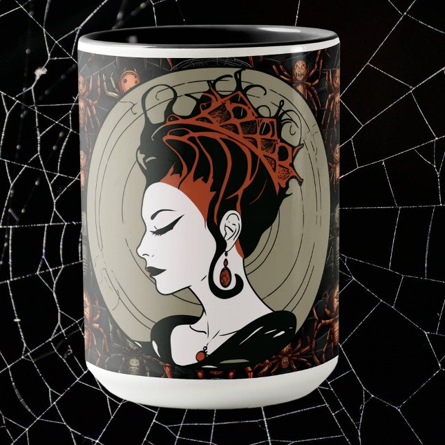 Caneca Rainha de Aranha Gótica, Halloween Escuro e Elegan (Criador carregado)