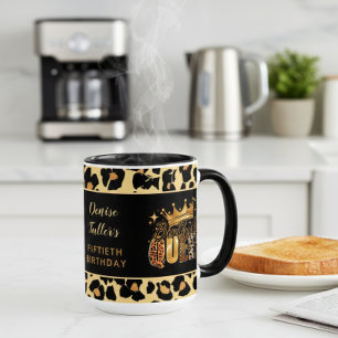 Caneca Rainha do Aniversário do Leopardo Divertido Cinque
