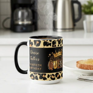 Caneca Rainha do Aniversário do Leopardo Divertido Trinta
