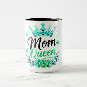 Caneca Rainha Mãe Coroa Teal Floral