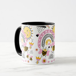 Caneca Rainhas Bees Bonitas BFF, Menina, Presentes Rosa
