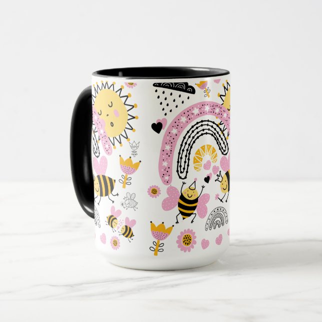 Caneca Rainhas Bees Bonitas BFF, Menina, Presentes Rosa (Frente Esquerda)