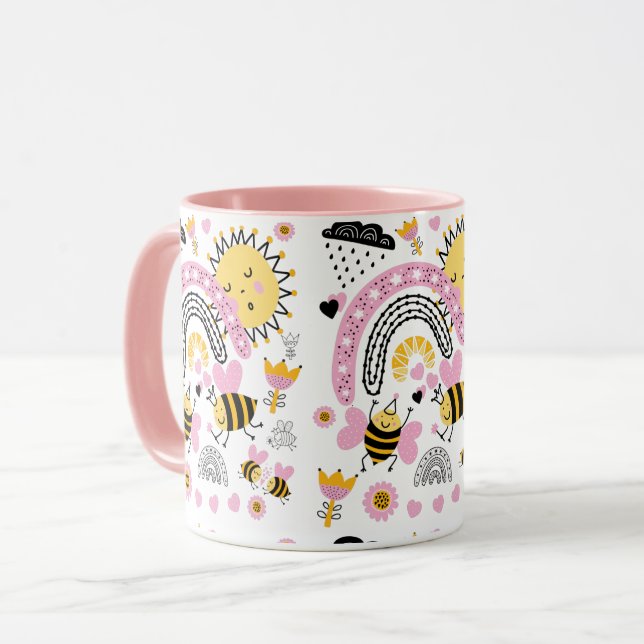 Caneca Rainhas Bees Bonitas BFF, Menina, Presentes Rosa (Frente Esquerda)