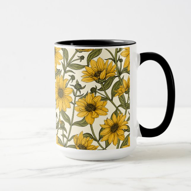 Caneca Raízes de sol, girassol selvagem em branco (Direita)