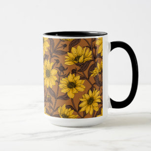 Caneca Raízes solares, girassol selvagem, amarelo e casta
