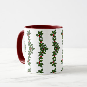 Caneca Ramagens de Natal de Azevinho Vermelho Verde Branc