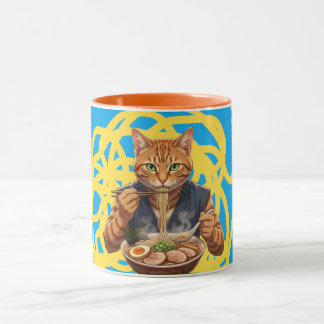Caneca Ramen Estético Gato Arte Pop Japonesa Tabby Laranj