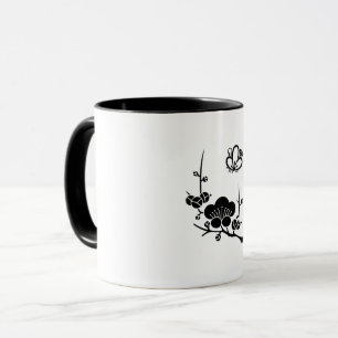 Caneca Ramo de Ume e flor em forma de borboleta