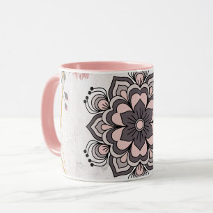 Caneca Rangoli Floral Art, Rosa e Cinzas Calmando Harmoni