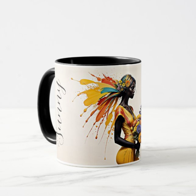Caneca Rapariga africana moda étnica crisântemo floral (Frente Esquerda)