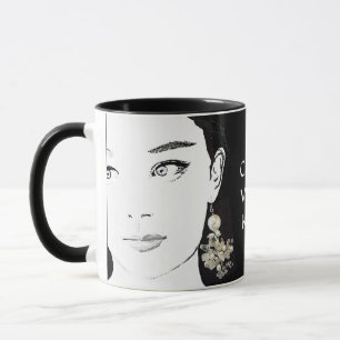 Caneca Rapariga com bonito ilustração floral de moda